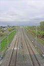 Leaving the rails. Photo from the elevation above the railway tracks Royalty Free Stock Photo