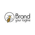 Queen bee logo in the circle, flat design. Vector Illustration on white background Royalty Free Stock Photo