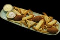 Lebanese arabic food speciality deep fried hot mezze selection includes spinach fatayer, cheese rolls and lamd kebbe Royalty Free Stock Photo