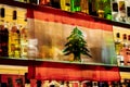 Lebanese flag on a bar shelf at night