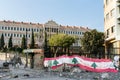 Lebanese flag on barbed wires, Lebanese government seat Grand Serail, Beirut, Lebanon Royalty Free Stock Photo