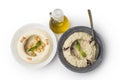 Lebanese food of Hummus and Moutabbal cooked eggplant with olives oil Royalty Free Stock Photo