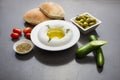 Lebanese food of Labneh Yogurt cheese with Olives and veggies