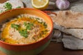 Lebanese hummus salad on rustic wooden table Royalty Free Stock Photo