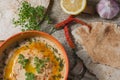 Lebanese hummus salad on rustic wooden table Royalty Free Stock Photo