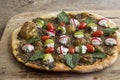 Lebanese Manoushe ,bread of thyme topped with mint,, Zaatar flat bread