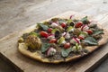 lebanese Manoushe ,bread of thyme topped with mint,, Zaatar flat bread