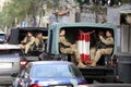 Lebanese soldiers patrol Beirut street