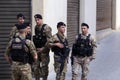 Lebanese soldiers patrol Beirut street Royalty Free Stock Photo