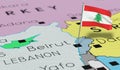 Lebanon, Beirut - national flag pinned on political map Royalty Free Stock Photo