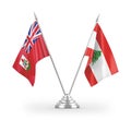 Lebanon and Bermuda table flags isolated on white 3D rendering