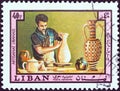 LEBANON - CIRCA 1978: A stamp printed in Lebanon from the `Lebanese Handicrafts` issue shows pottery, circa 1978.