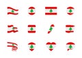 Lebanon flag - flat collection. Flags of different shaped twelve flat icons