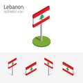 Lebanon flag, vector set of 3D isometric flat icons Royalty Free Stock Photo