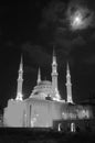 Lebanon: illuminated Mohammad al Amin Mosque of Beirut-City at Nemjeh Square at night