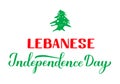 Lebanon Independence Day hand lettering with Lebanese cedar. Holiday celebrate on November 22. Easy to edit vector template for