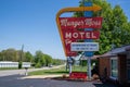 Classic neon sign for the famous Munger Moss Motel along old historic Route 66 Royalty Free Stock Photo