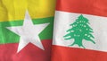 Lebanon and Myanmar two flags textile cloth 3D rendering