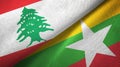 Lebanon and Myanmar two flags textile cloth, fabric texture
