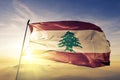 Lebanon national flag textile cloth fabric waving on the top