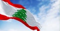 Lebanon national flag waving in the wind on a clear day