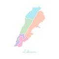 Lebanon region map: colorful with white outline.