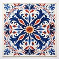 Lebanon Tiles: Blue And Red Ornaments In The Style Of Paula Scher And Bernardo Strozzi