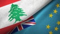 Lebanon and Tuvalu two flags textile cloth, fabric texture