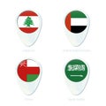 Lebanon, United Arab Emirates, Oman, Saudi Arabia flag location map pin icon Royalty Free Stock Photo