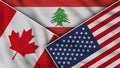Lebanon United States of America Canada Flags Together Fabric Texture Effect Illustrations Royalty Free Stock Photo