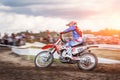 Lebedyanka, Russia - August 25, 2019: Russian Motocross Championship, motorbike and motorcycle races off-road cross-country