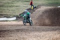 Lebedyanka, Russia - August 25, 2019: Russian Motocross Championship, motorbike and motorcycle races off-road cross-country