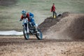 Lebedyanka, Russia - August 25, 2019: Russian Motocross Championship, motorbike and motorcycle races off-road cross-country. athle