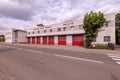 Lebork, Pomorskie / Poland - September, 09, 2020: Fire station building in a small town. Garages and headquarters of firefighting