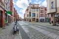 Lebork, Pomorskie / Poland - September, 09, 2020: Historic streets in the old town of Central Europe. Renovated tenement houses in