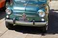 Lecce, Italy - April 23, 2017: Front view of green vintage classic retro car Fiat 750