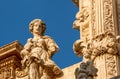 Lecce, Puglia, Italy. August 2021. The church of Santa Croce is the finest example of Lecce baroque. Detail of the facade Royalty Free Stock Photo