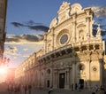 Lecce, Puglia, Italy.August 2021.The church of Santa Croce is the finest example of Lecce baroque.The facade illuminated by the Royalty Free Stock Photo