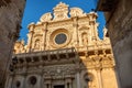 Lecce,Puglia,Italy.August 2021. The church of Santa Croce is the finest example of  baroque. The facade illuminated by the warm Royalty Free Stock Photo