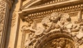 Lecce, Puglia, Italy. August 2021. The church of Santa Croce is the finest example of Lecce baroque. Detail of the facade Royalty Free Stock Photo