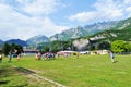 Mountain Resegone over Lecco and the rugby match.