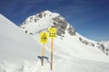 Lech,Austria,03-16-2023.Warning signs in the mountains