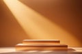 Lectern for minimal cosmetic product display. abstract background in gold tone, minimalist style