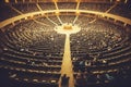 Lecture in a large university auditorium to a group of students aerial view. AI generated. Royalty Free Stock Photo