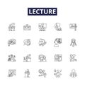 Lecture line vector icons and signs. Talk, Seminar, Education, Classroom, Information, Speech, Knowledge, Explain