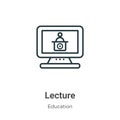 Lecture outline vector icon. Thin line black lecture icon, flat vector simple element illustration from editable online learning Royalty Free Stock Photo