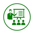 Lecture, presentation, teaching icon. Green vector sketch