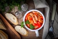 Leczo - stew with peppers, onions and sausages. Royalty Free Stock Photo