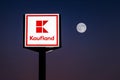 LED board with Kaufland hypermarket logo on evening scene. Royalty Free Stock Photo
