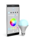 LED bulb controlled by smartphone Royalty Free Stock Photo